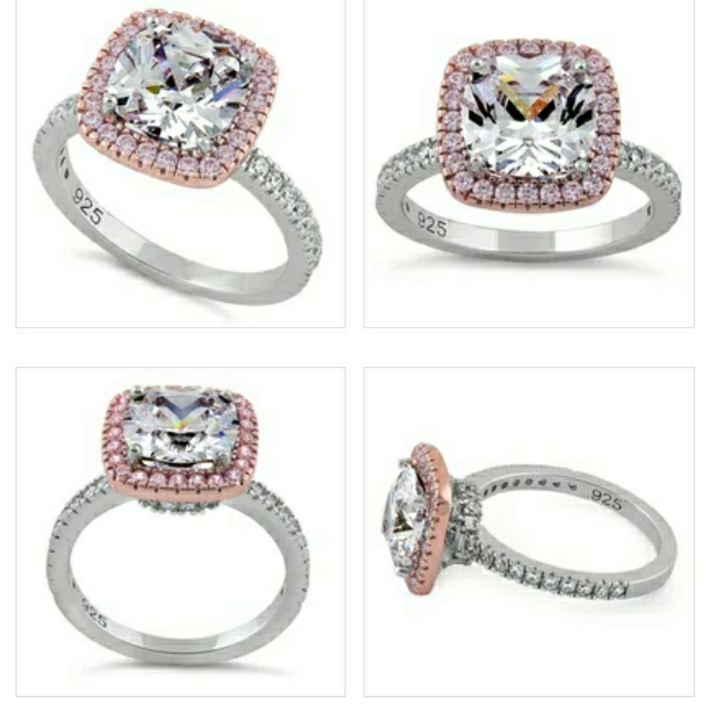 925 Sterling Silver Rose Gold Plated Engagem Ring